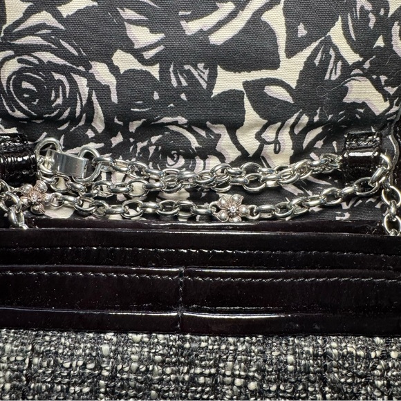 Brighton Black and Gray Tweed Clutch with Silver Flower and chain strap - Picture 6 of 10